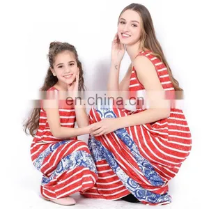 2019 Summer Mommy and me Family Wear Womens Red Stripes Lace Ruffle Maxi Daughter Dresses (this Link for Girls,1-12years) thumbnail-1