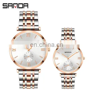 Sanda P1052 Luxury Quartz Wrist Watches for Men Women Stainless Steel Chrono Water Resistant Fashion Couple Watch thumbnail-1