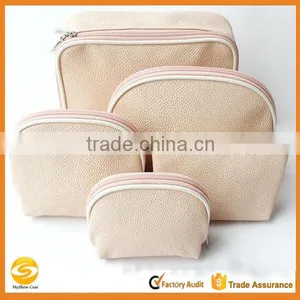 Beige OEM Leather Travel Toiletry Pouch,cosmetic Travel Carry Vanity,soft Leather Makeup Bag thumbnail-1