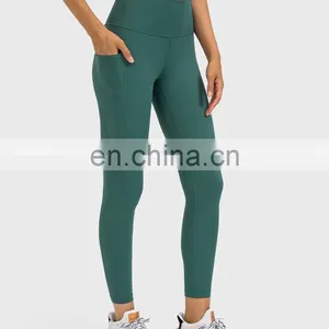 New Wholesale High Waist Tummy Control Yoga Leggings Nude Feeling With Side Pockets Sports Gym Legging Pants Women Yoga Tights thumbnail-5