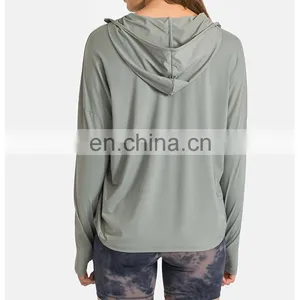 New Outdoor Rash Guard Custom Logo Sportswear Hoodie Jogger Suits Wome Thumb Hole Sun Protection Clothing Yoga Jacket thumbnail-4
