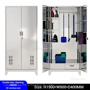 Heavy-Duty Janitor Cabinet — 201 Stainless Steel, 20×16×71 In, Lockable, Reinforced Shelves thumbnail-1