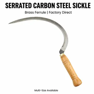 Grass Cutting Sickle Curved Carbon Steel Blade Heat Treated Sharp Edge Wooden Handle Garden Weeding Tool Yard Work thumbnail-1
