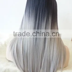 High Quality Heat Resiatant Fiber Lace Front Straight Grey Ombre Hair Synthetic Wig thumbnail-4