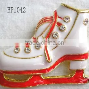 Enamel Christmas Holly Boot Brooch thumbnail-1