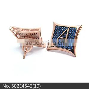 2015 American Style Funky Colorful Zircon Micro Pave 925 Silver Rose Gold Plated LETTER A Screw Back Stud Earrings thumbnail-1