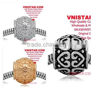 Vnistar Silver&gold&antique Silver Plated European Copper Alloy Spacer Beads With Heart Stamped for Bracelet CEB006 thumbnail-1