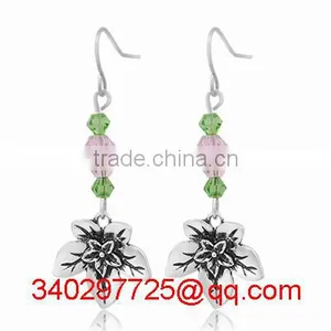 Wholesale Sorority AKA Earring With Ivy Charm and Pink Green Glass Beads AKA Greek Style Jewelry 2016 thumbnail-1