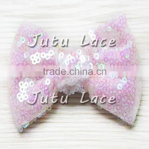 Fancy Large 8cm Sparkle Sequin Fabric Hair Bowknots for Headband Accessory,16 Colors to Pick up ,glitter Bowknot for Clothes thumbnail-3