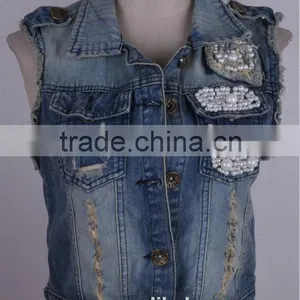 2015 New Arrival Summer Hot Sexy High Quality Sleeveless Denim Jacket Women Short Sleeve Denim Jacket Wholesale China thumbnail-1