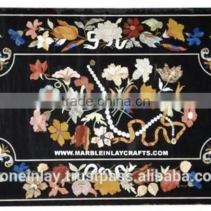 Black Marble Pietra Dura Inlay Table Top thumbnail-1