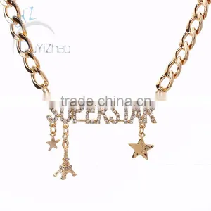 Fancy Gold Chain Necklace Superstar Design With Rhinestone thumbnail-1