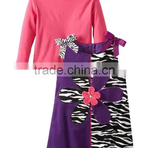 (CS812#)OEM Garment Supplier Animal Zebra Printed Corduroy Dress 2 Piece Set Baby Girl Outfit Winter Clothing thumbnail-1