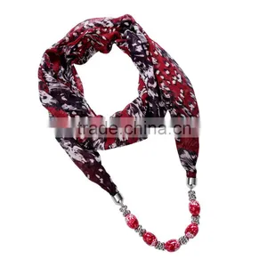 Shabby Chiffon Scarf Necklace Decorated With Glass Beaded Ornaments Chain thumbnail-5