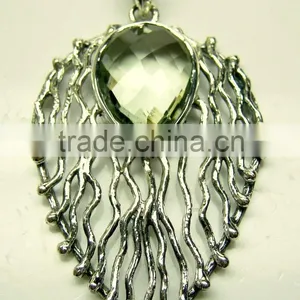 Green Amethyst Pear Oxidised Facet Pendant, 925 Solid Sterling Silver Pendants, Designer Bezel Casting Pendant thumbnail-2