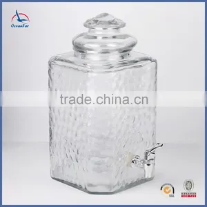 New Style Glass Wine Juice Dispenser Square Glass Beverage Dispenser With Tap thumbnail-2