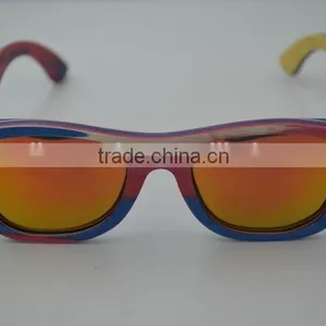 2015 Top Quality Retro Sunglasses Custom Handmade Skateboard Wood Sunglasses Frames Polarized Yellow Lens Sunglasses thumbnail-1