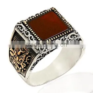 925K Sterling Silver Ottoman Empire Carnelian Men Ring thumbnail-1