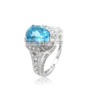 High Quality Fahsion 925 Sterling Silver Blue Topaz Ring With CZ Setting thumbnail-2