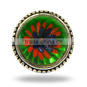 Metal Glass Round Black Knob With Red FLower thumbnail-3