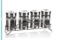 Wholesale Set of 4pcs Glass Spice Jar Bottle Set With Metal Stand Stainless Steel Cover thumbnail-1