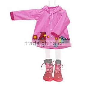 PVC Kid's Lovely Flower Print Pink Raincoat Supplier thumbnail-1