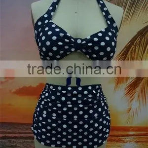 2016 Dot Print Halter High Waist Bikini For Mature Women thumbnail-5