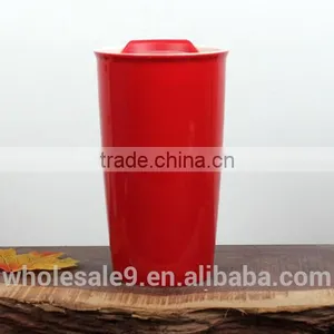 12oz Double Wall Ceramic Traveler, Ceramic Coffee Mug Tumbler thumbnail-4