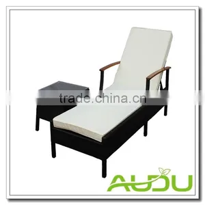 Audu Napoli Black Rattan Sun Loungers With Wood Handle thumbnail-1