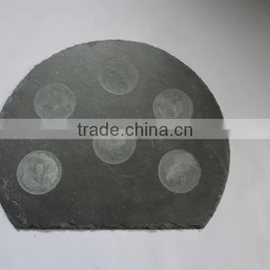 100% Natural Black Slate Candle Holder With Semi Circle Designs thumbnail-1