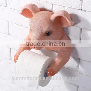 Resin Pink Pig Bust Funny Animal Toilet Paper Holder thumbnail-3