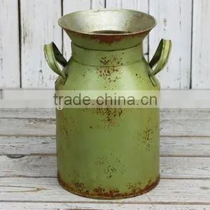 2014 New Arrivals!!! Shabby Chic Green Tall Metal Milk Can Shape Planter thumbnail-1