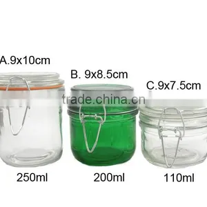200ml 250ml Hermetic Green Glass Jar With Locking Lid thumbnail-2