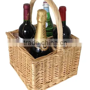 Square Wicker Wine Basket With Grid and Handle thumbnail-1