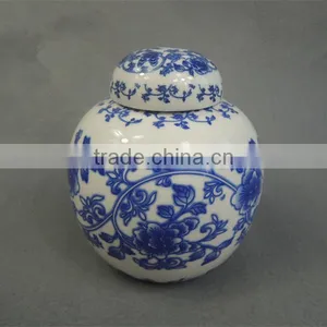 Classic Asian Blue and White Ceramic Urn thumbnail-1