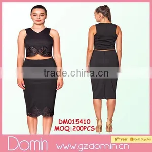 2015 New Arrival Black Crop and Skirt Co-ord Set thumbnail-1