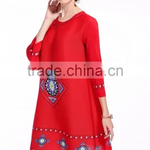 Half Sleeve Women Faddish Loose Printed Crumple Dress thumbnail-5
