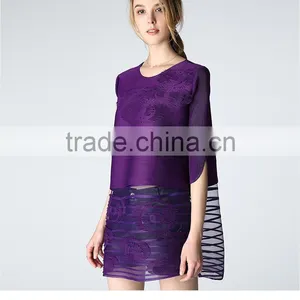 Woman Pleat Round Neck Flower Splicing Loose Dresses Wholesale thumbnail-5