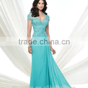 3 Colors Lace Cap Sleeve Chiffon Flowing Simple Long Dress thumbnail-1