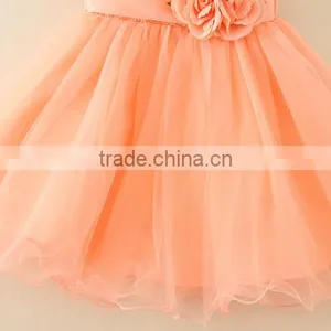 Hot Turkey Wholesale Children Clothes Summer Shiny Performance Dance Dresses Orange One Piece Flower Party Dress Vietnam Dress thumbnail-4