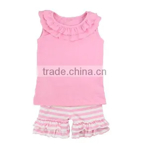 Factory Wholesale Girls Ruffle Boutique Cotton Lovely Girls Summer Pink Sets thumbnail-1