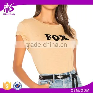 2017 Guangzhou Shandao New Fancy Design 180g 100% Cotton Plain Dyed Wholesale Women Short Sleeve Custom T Shirt Printing thumbnail-1