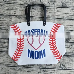 Wholesale Printed Softball Baseball Tote Canvas Cotton Personalized Totes Bag for Moms Football Bags With Leather Handles thumbnail-2