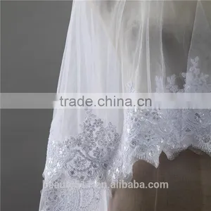 2017 Wholesale Wholesale White Wedding Lace Bridal Veils Fashionable Long Tulle HL09 thumbnail-5