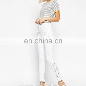 New Look Ankle Grazer Skinny With Lattice up Detail White Pants thumbnail-5