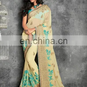 Cream Colored Pure Chiffon Saree. thumbnail-1