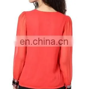 New Comfortable Cutting Ladies Fit Hot Summer Beautiful Latest Sexy Hot Red Fancy 3/4 Sleeves Blouse Tops Tunics Women Dress thumbnail-3