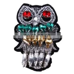 2017 Handmade Beaded Rhinestone Owl Patches Applique For Brooch Clothing thumbnail-2