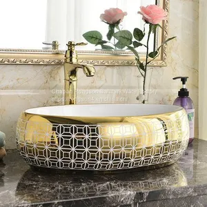 Luxury Golden Design Square Ceramic Single Hole Bathroom Hotel Wash Basin Sinks thumbnail-4