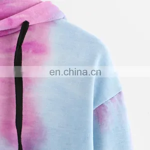 Purple Tie Dye Printing Short Hoodies Sweatshirt Women Casual Drawstring Thin Pullover Autumn Female Girl Long Sleeve Tops thumbnail-5
